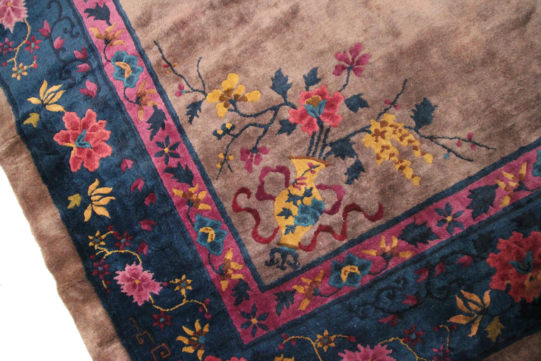 Antiker chinesischer Walter Nichols-Teppich im Art déco-Stil, 1920, 9x12 275 cm x 361 cm  (Wolle) im Angebot