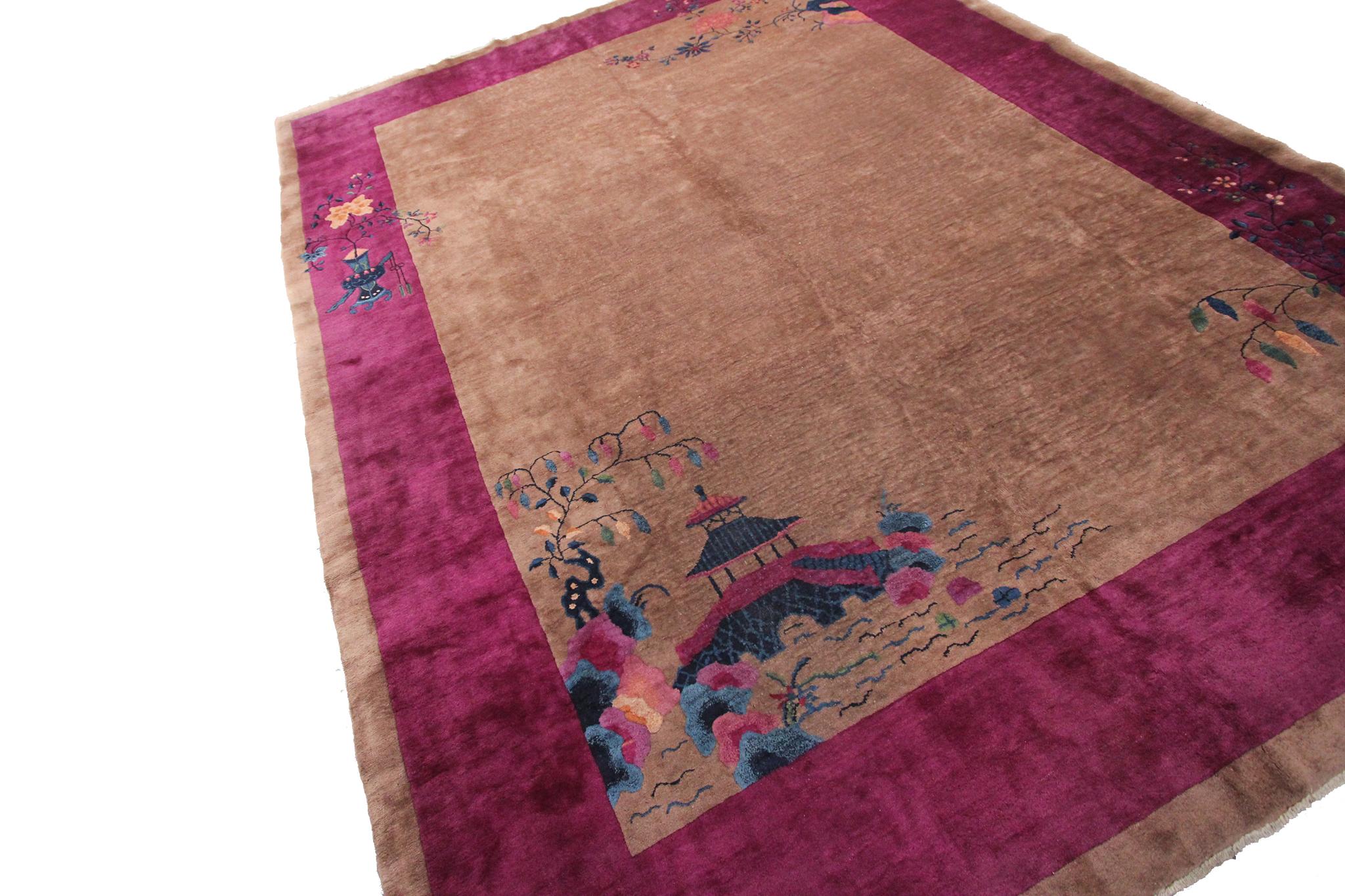 Early 20th Century Antique Art Deco Rug Antique Chinese Walter Nichols Rug 1920 9x12 277cm x 348cm For Sale