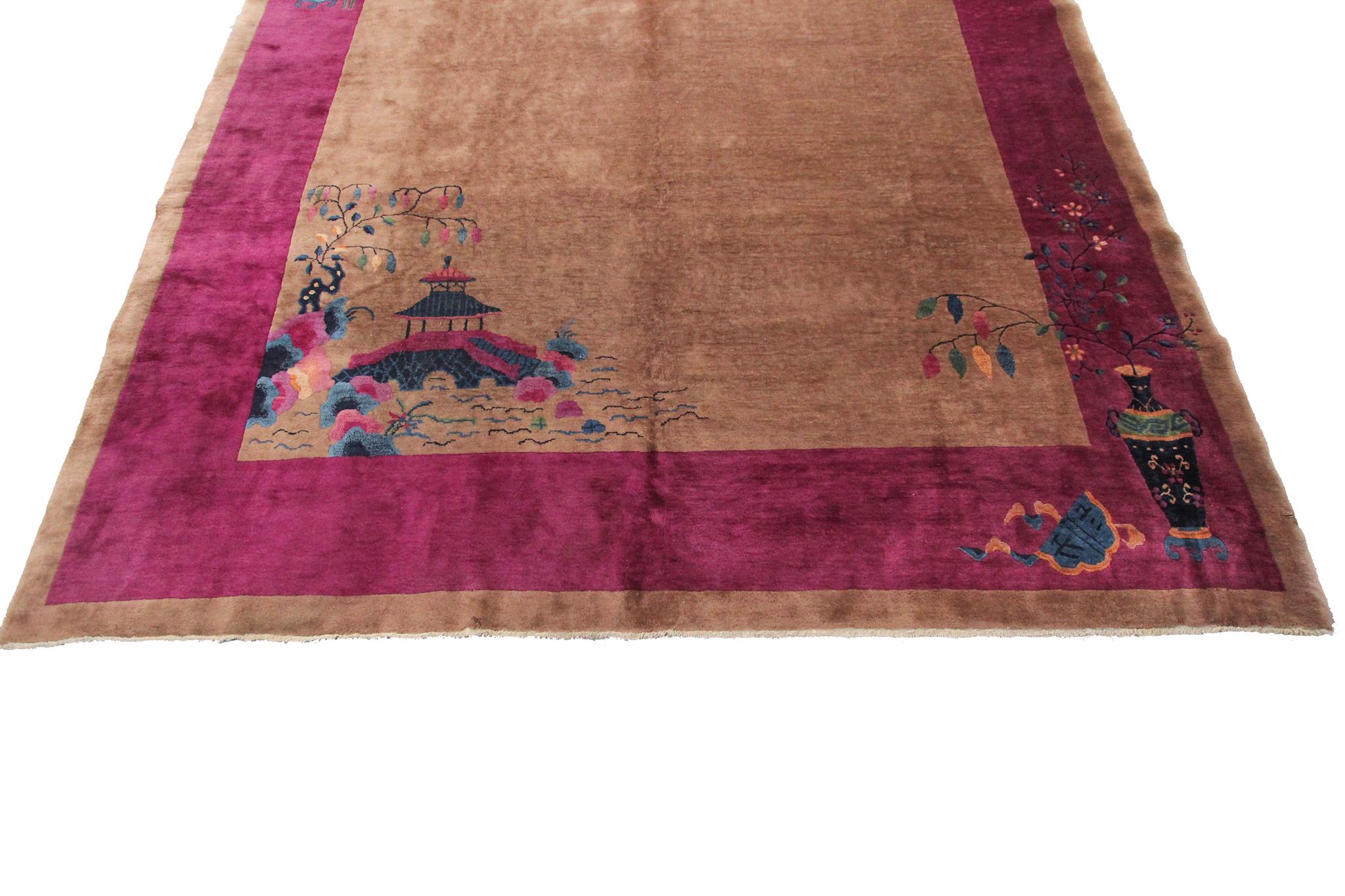 Laine Tapis Art Déco ancien chinois ancien de Walter Nichols Tapis de 1920 9x12 277 cm x 348 cm en vente