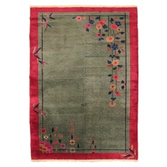 Tapis Art Déco ancien Tapis arbre de vie Tapis chinois vert 1920