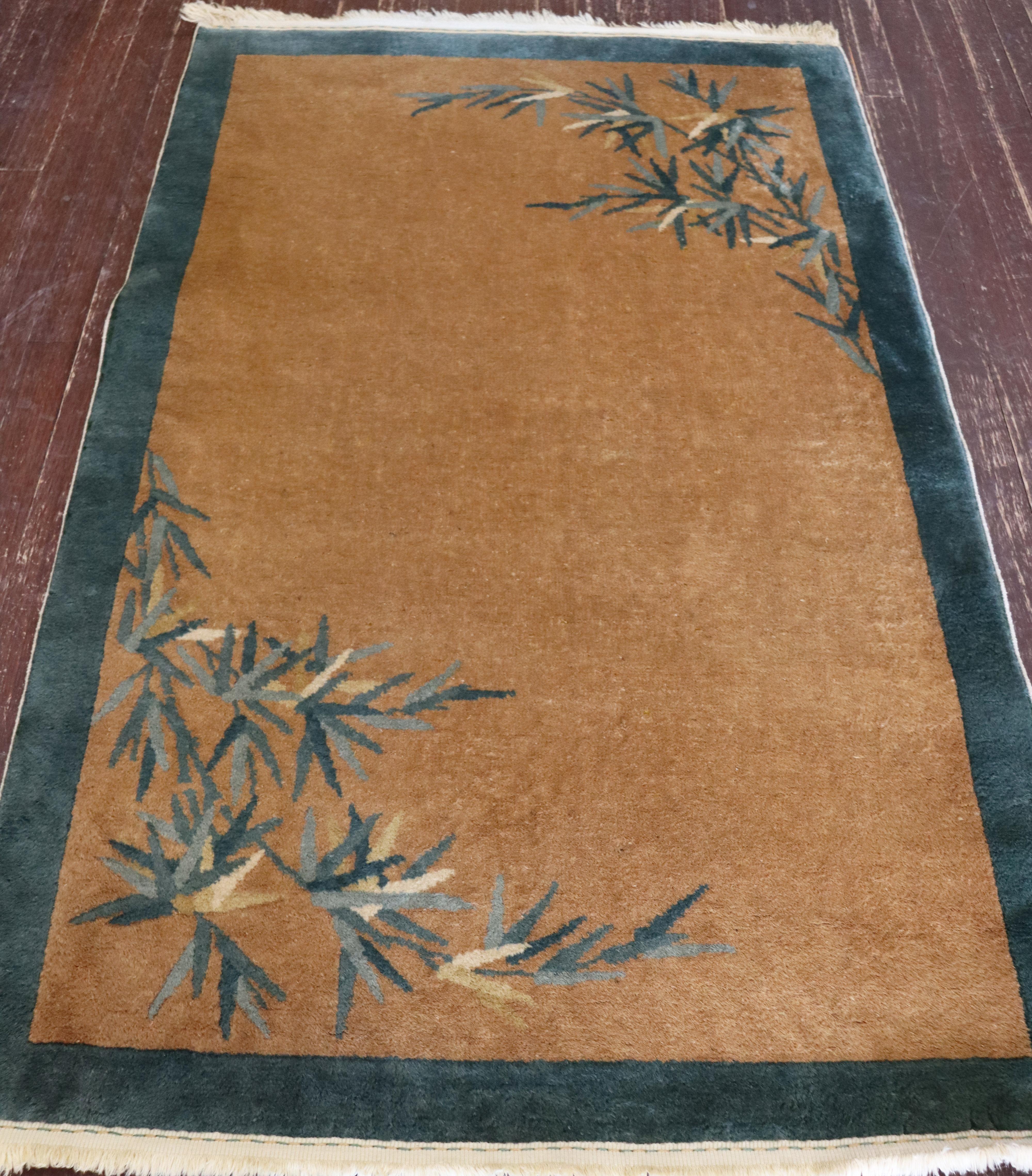 Hand-Knotted Antique Art Deco Rug, Bamboo Design