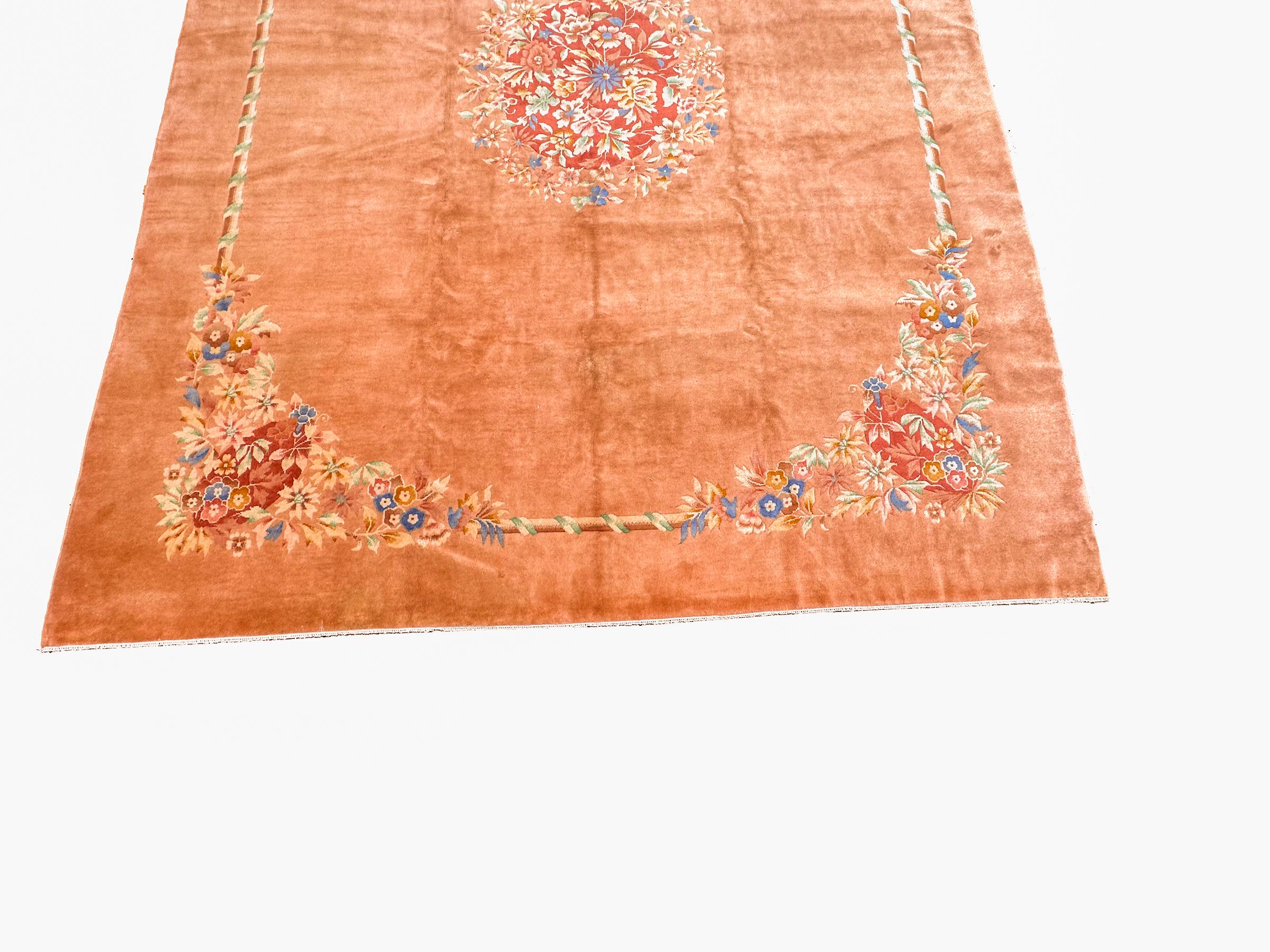 Antique Art Deco Rug Handmade Chinese Rug 10x13 1920 298cm x 386cm In Good Condition For Sale In New York, NY