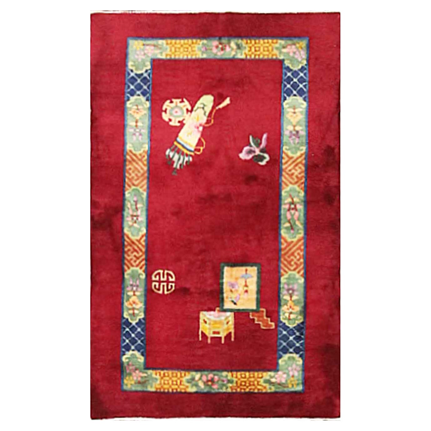 Tapis Art Déco ancien, connaissance du monde en vente