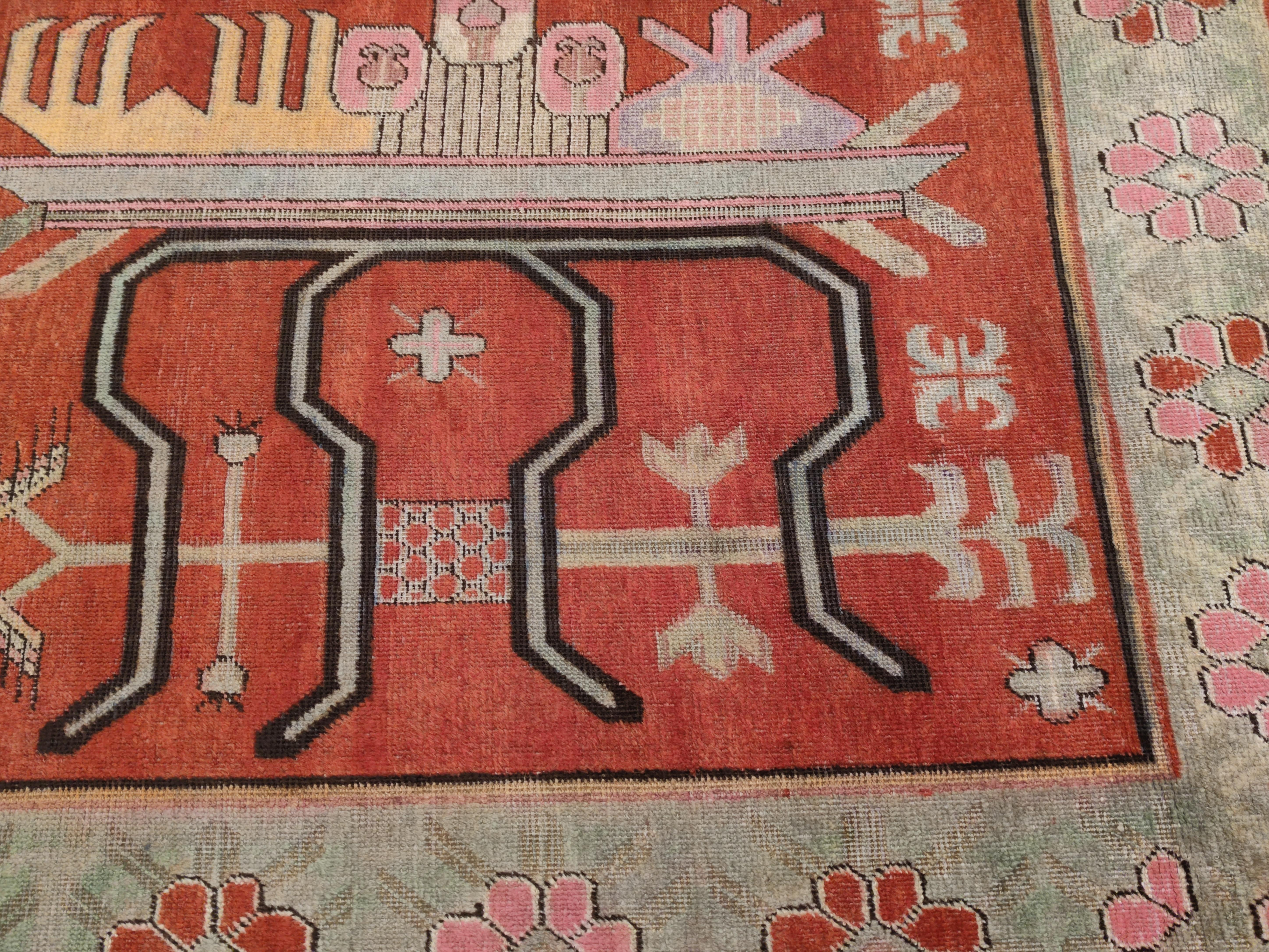 Wool Antique Art Deco Samarkand Prestige Rug, circa 1920