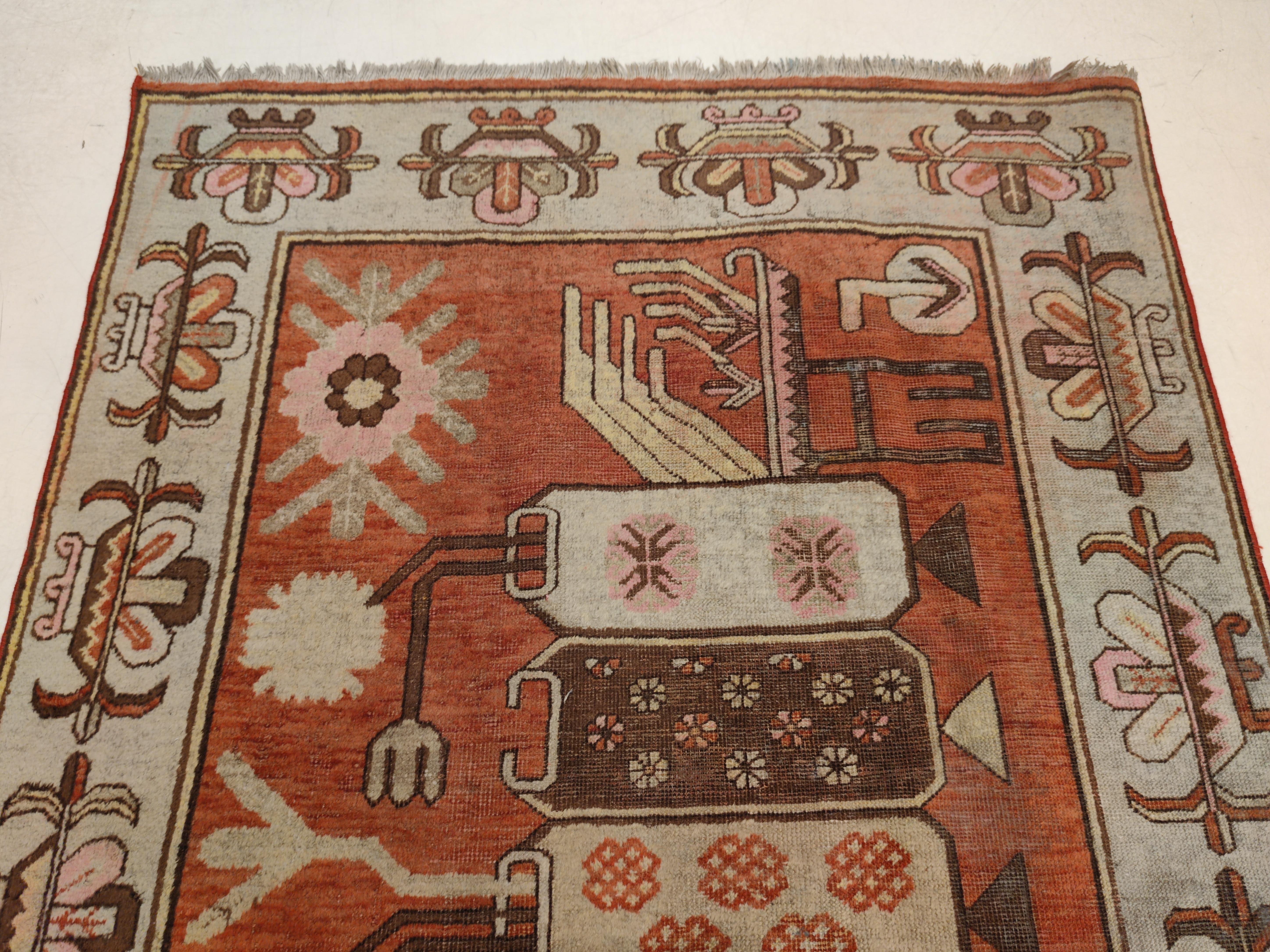 Antique Art Deco Samarkand Prestige Rug with Flowering Antique Chinese Vases 2