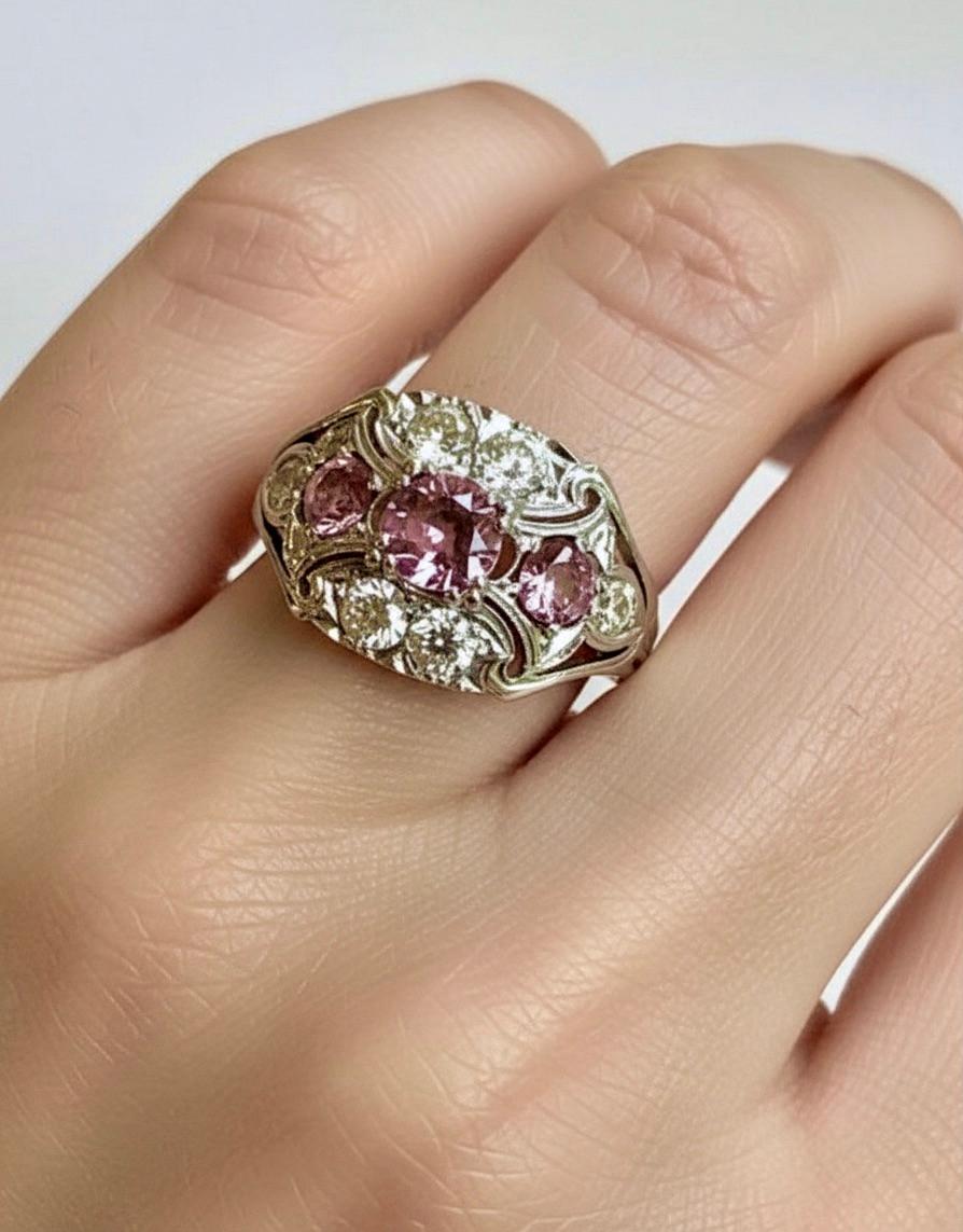 Art Déco Anello antico Art Deco con zaffiro e diamante in palladio in vendita