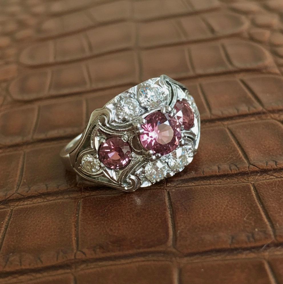 Donna Anello antico Art Deco con zaffiro e diamante in palladio in vendita