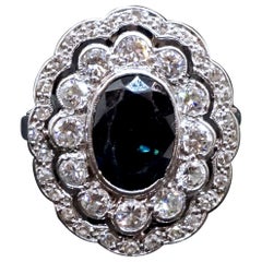 Antique Art Deco Sapphire and Diamond Platinum Cocktail Ring, Austria, ca. 1920