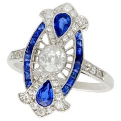 Antique Art Deco Sapphire and Diamond Platinum Cocktail Ring