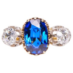 Antique, Art Deco, Sapphire and Diamond Three-Stone Engagement Ring Original Box