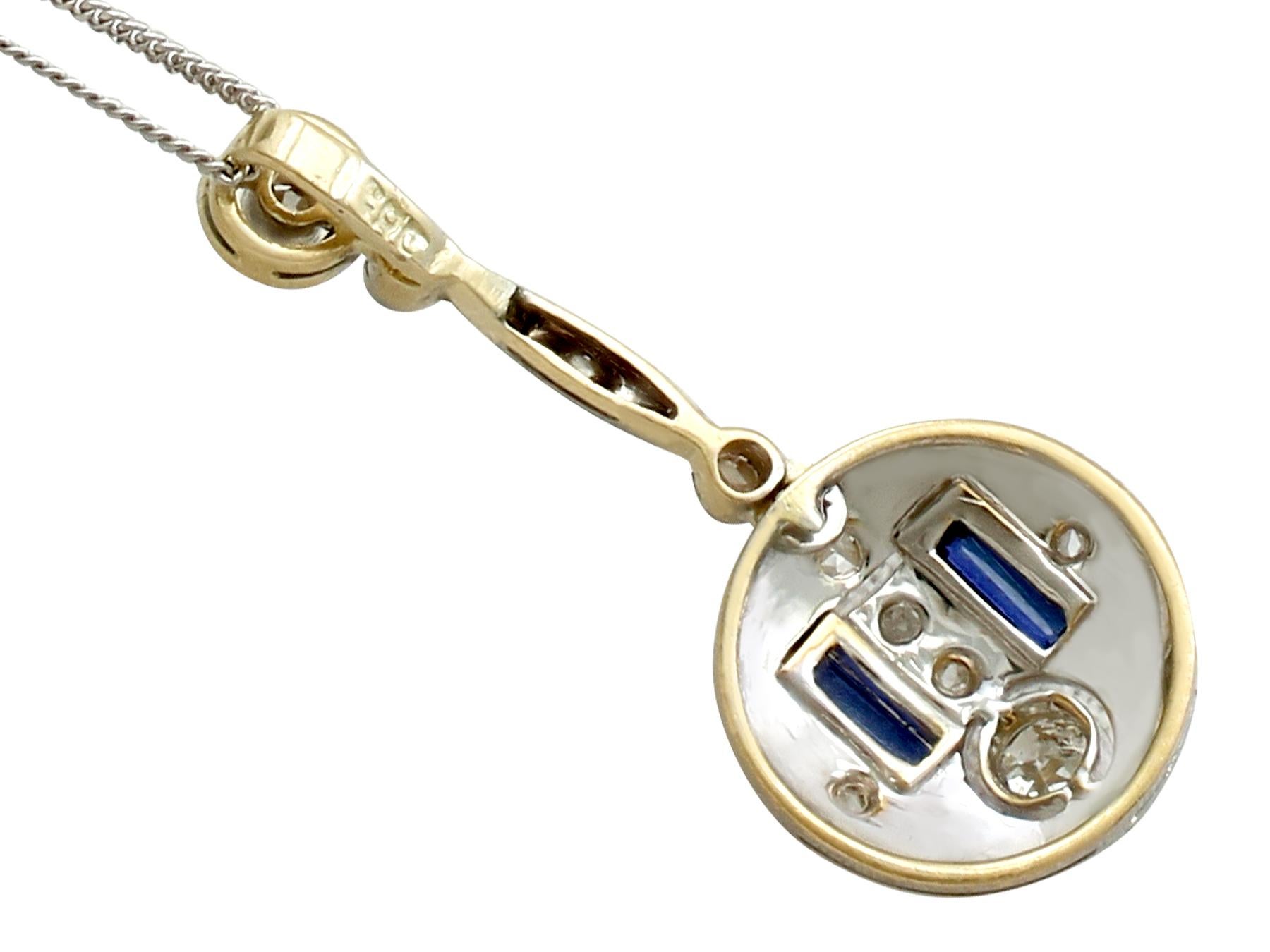 Antique Art Deco Sapphire and Diamond Yellow Gold Pendant In Excellent Condition In Jesmond, Newcastle Upon Tyne