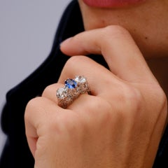 Antique Art Deco Sapphire & Diamond Three-Stone Filigree Engagement Ring