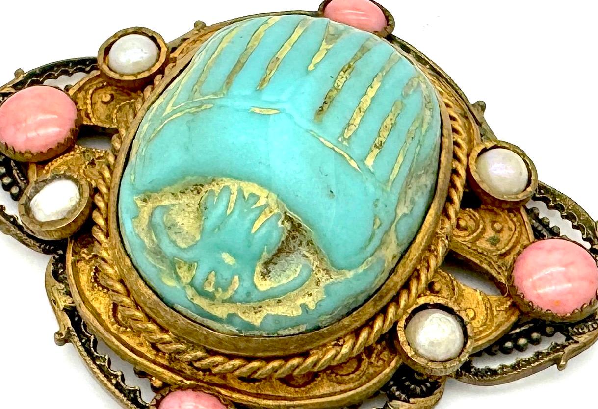 De las mujeres Antiguo Colgante Art Decó Escarabajo Renacimiento Egipcio Gablonz Metal Dorado Vidrio en venta