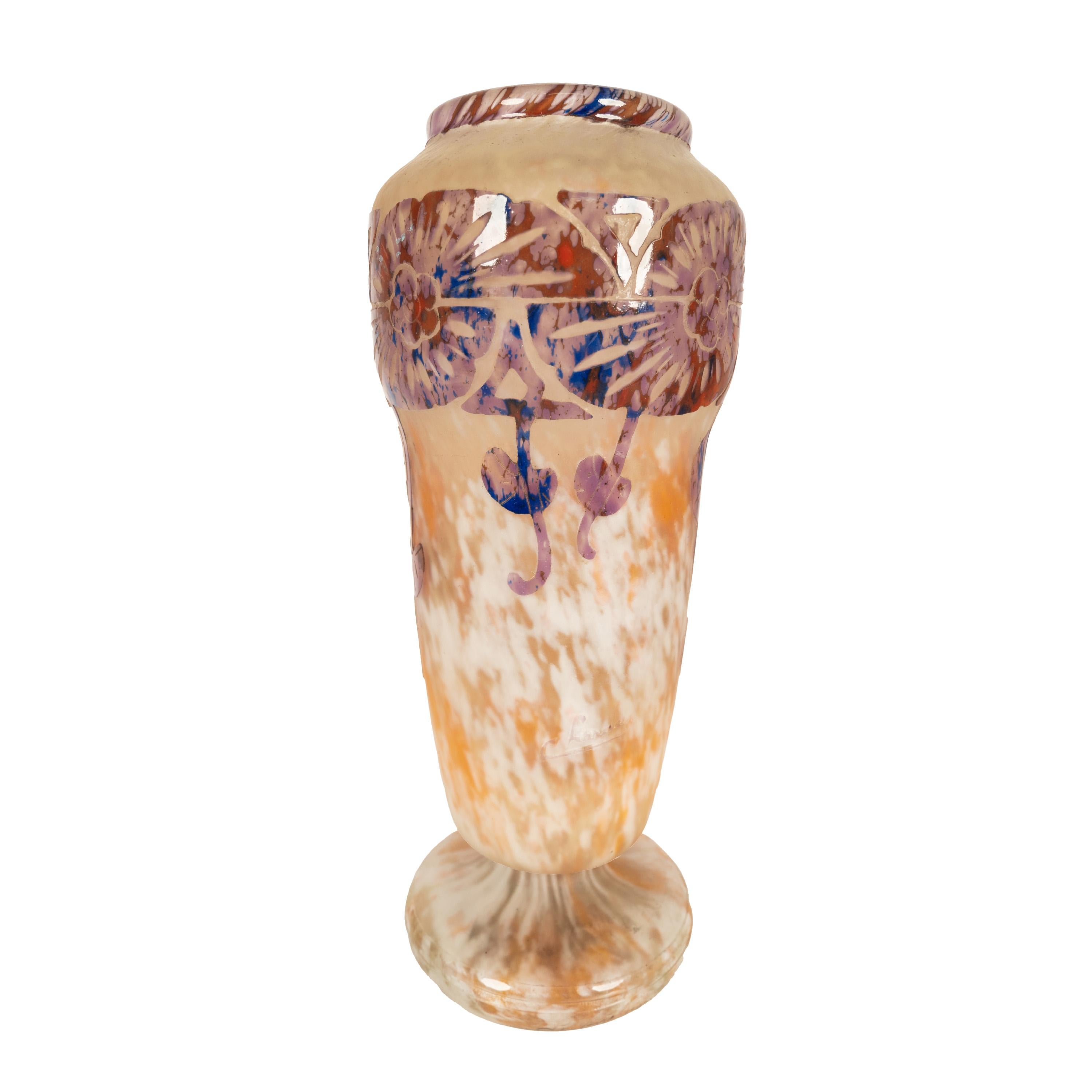 Fatto a mano Antico vaso in vetro artistico Art Deco Schneider 
