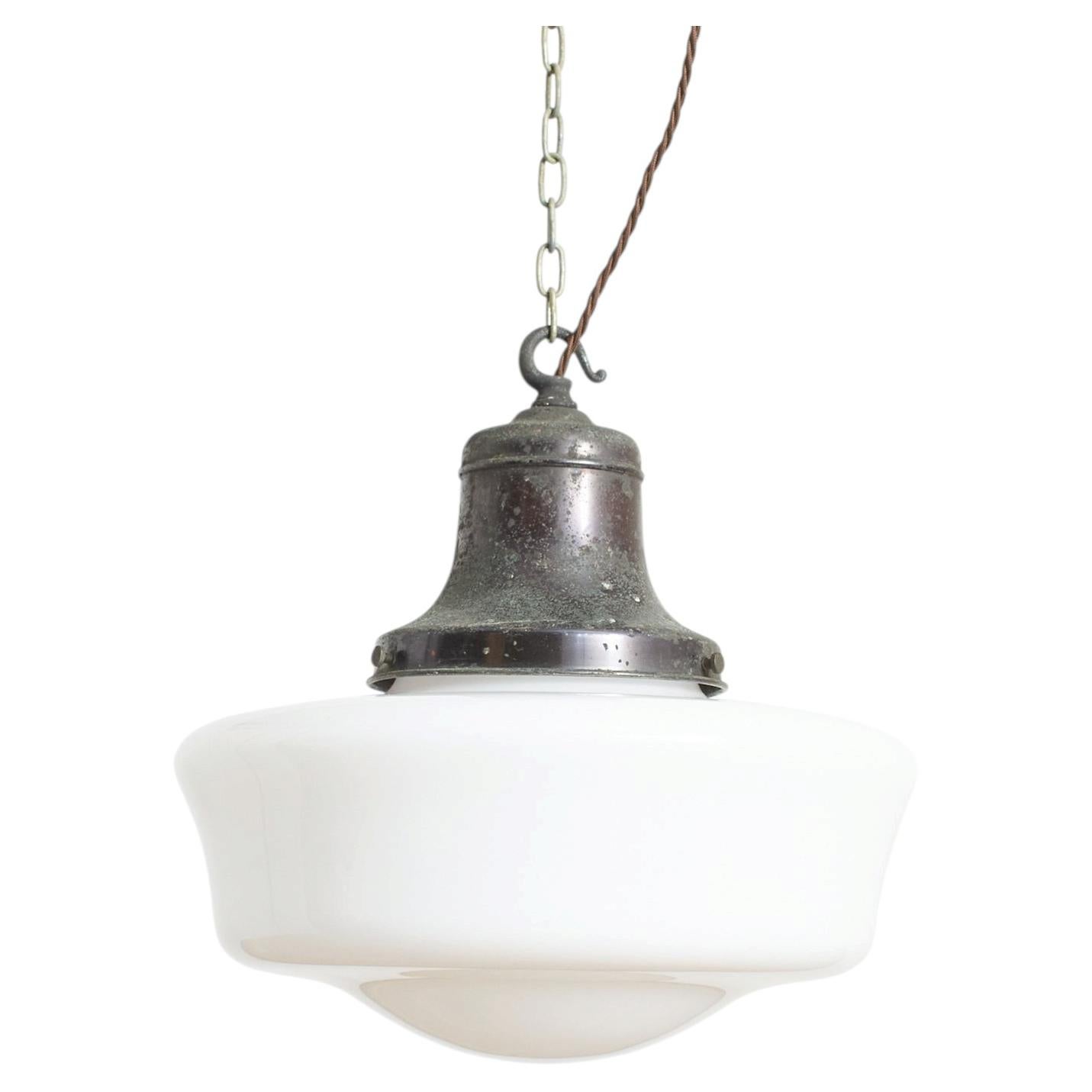 Antique Art Deco Schoolhouse Church Opaline Glass Kitchen Pendant Light For Sale