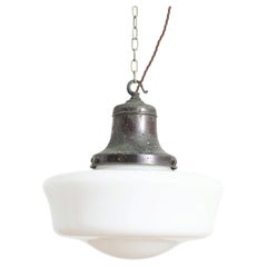 Antique Art Deco Schoolhouse Church Opaline Glass Kitchen Pendant Light