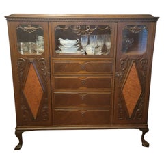 Antique Art Nouveau China Hutch with 4 Drawers