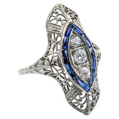 Antiker Art-Déco-Schildkrötenring mit alten europäischen Diamanten und Saphiren 18K