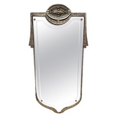 Antique Art Deco Shield Shaped Beveled & Etched Mirror with Painted Wooden Frame