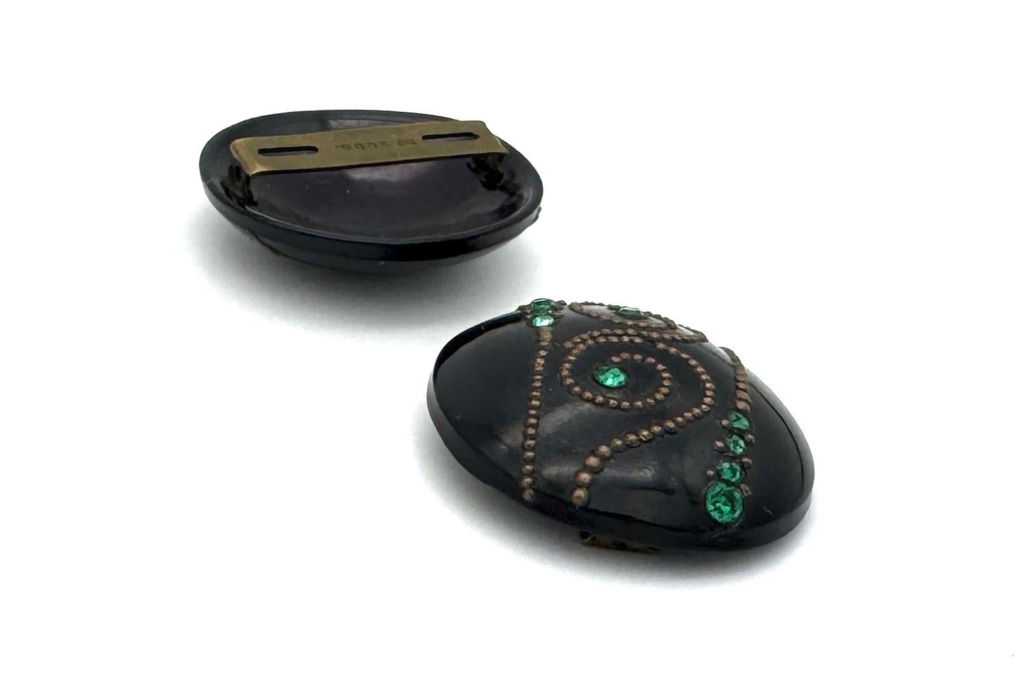 Antike Art Deco Schuhschnalle Paar Celluloid Grün Paste Metall im Zustand „Gut“ im Angebot in Munich, Bavaria