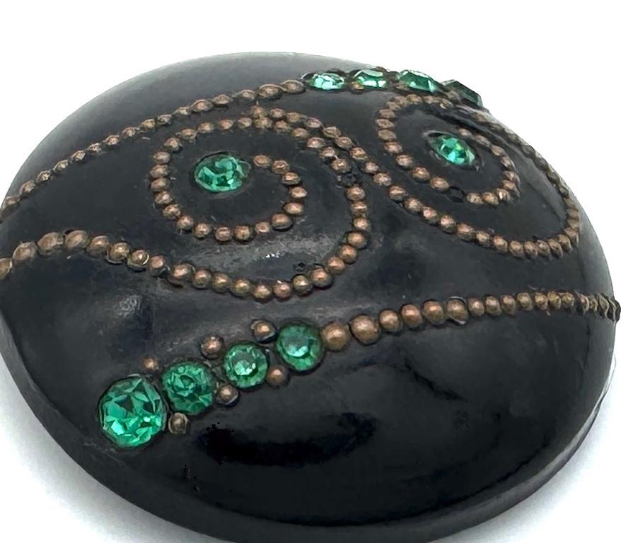 Antike Art Deco Schuhschnalle Paar Celluloid Grün Paste Metall Damen im Angebot