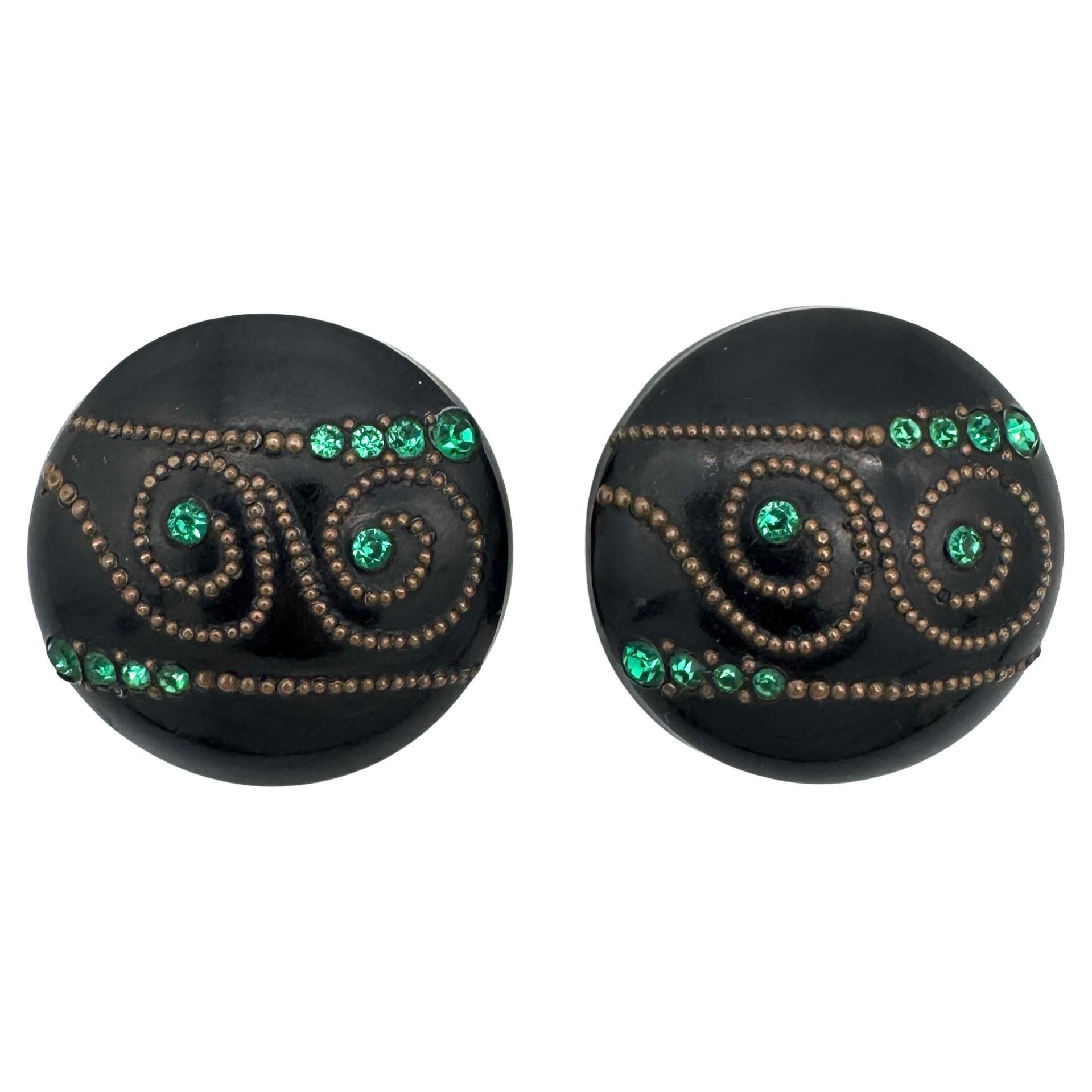 Antike Art Deco Schuhschnalle Paar Celluloid Grün Paste Metall im Angebot