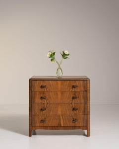 Antique Art Deco Side Cabinet, Dark Walnut, France, 1930s Design