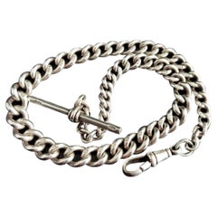 Antique Art Deco Silver Albert Chain, Watch Chain