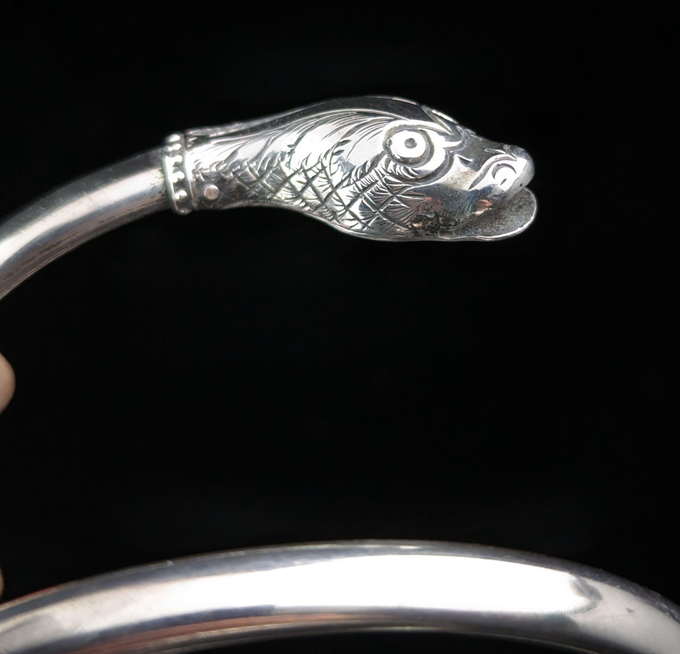 Antique Art Deco silver coiled snake arm bangle, armlet  9