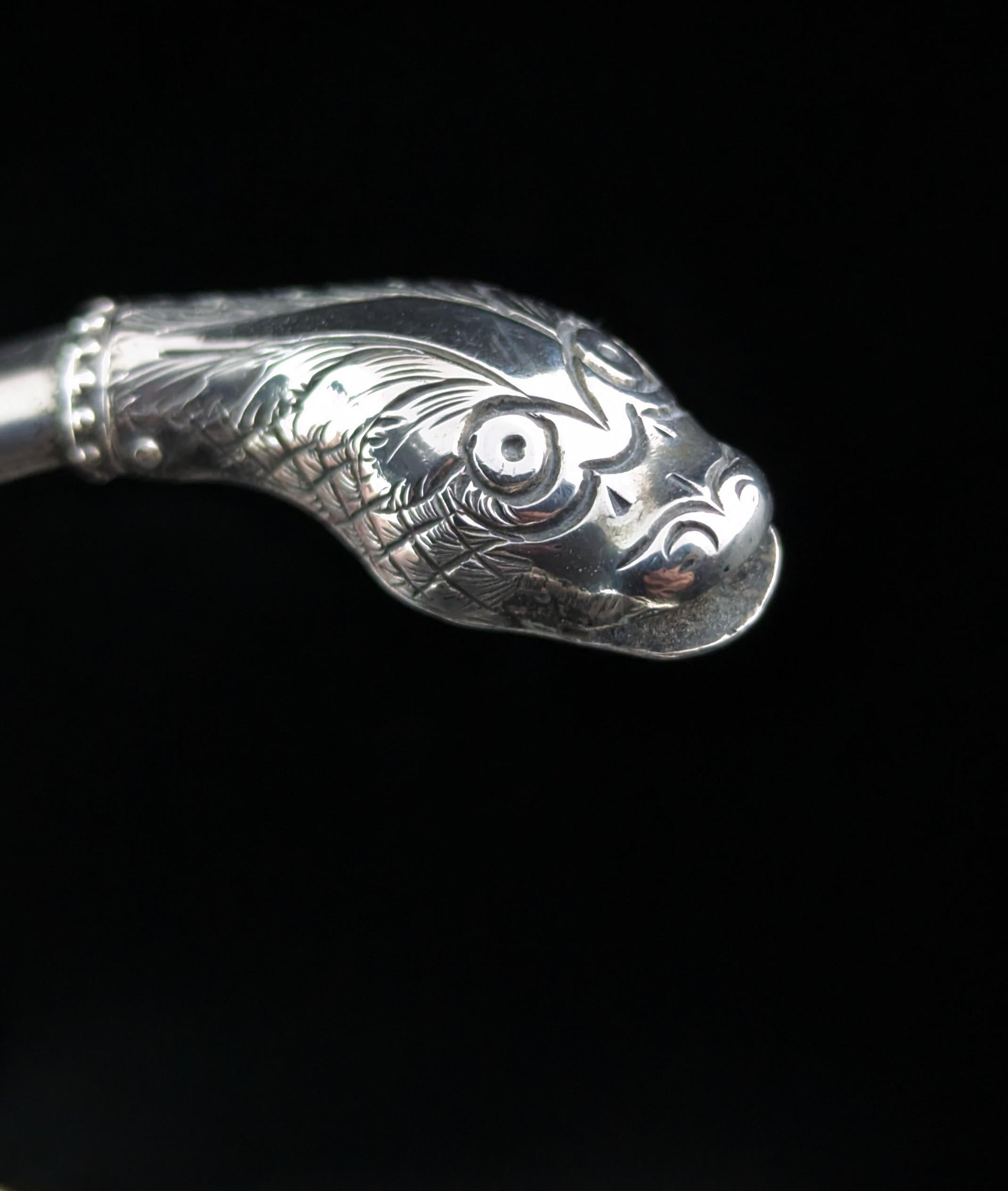 Antique Art Deco silver coiled snake arm bangle, armlet  2