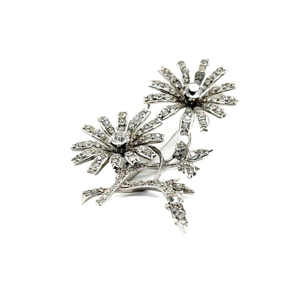 Antique Art Deco Silver Floral Spray Brooch 1930s In Good Condition For Sale In Wilmslow, GB