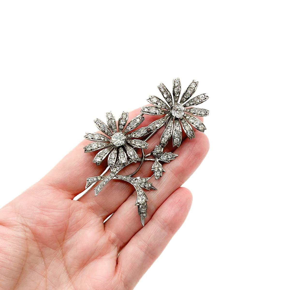 Women's or Men's Antique Art Deco Silver Floral Spray Brooch 1930s For Sale