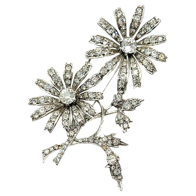 Antique Art Deco Silver Floral Spray Brooch 1930s For Sale