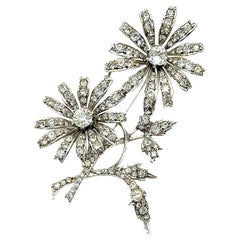 Antique Art Deco Silver Floral Spray Brooch 1930s