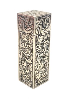 Antique Art Deco Silver Lipstick Holder with Mirror Amethyst Cabochon