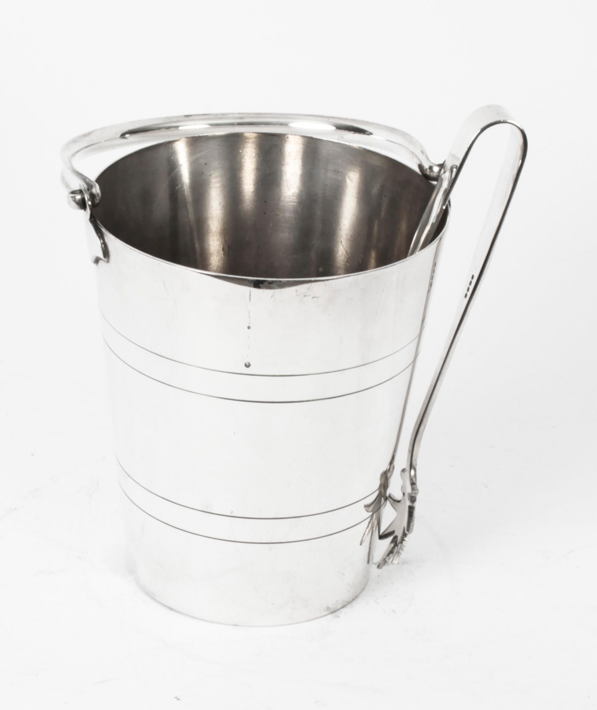 English Antique Art Deco Silver Plate Ice Bucket Cooler, 1920s