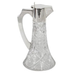 Antique Art Deco Silver Plated and Cut Crystal Claret Jug, 1920s