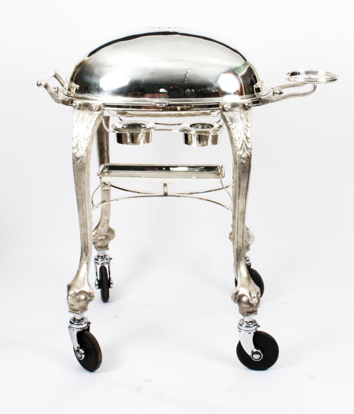 Antique Art Deco Silver Plated Beef Carving Trolley Cart, 1930s In Good Condition In London, GB