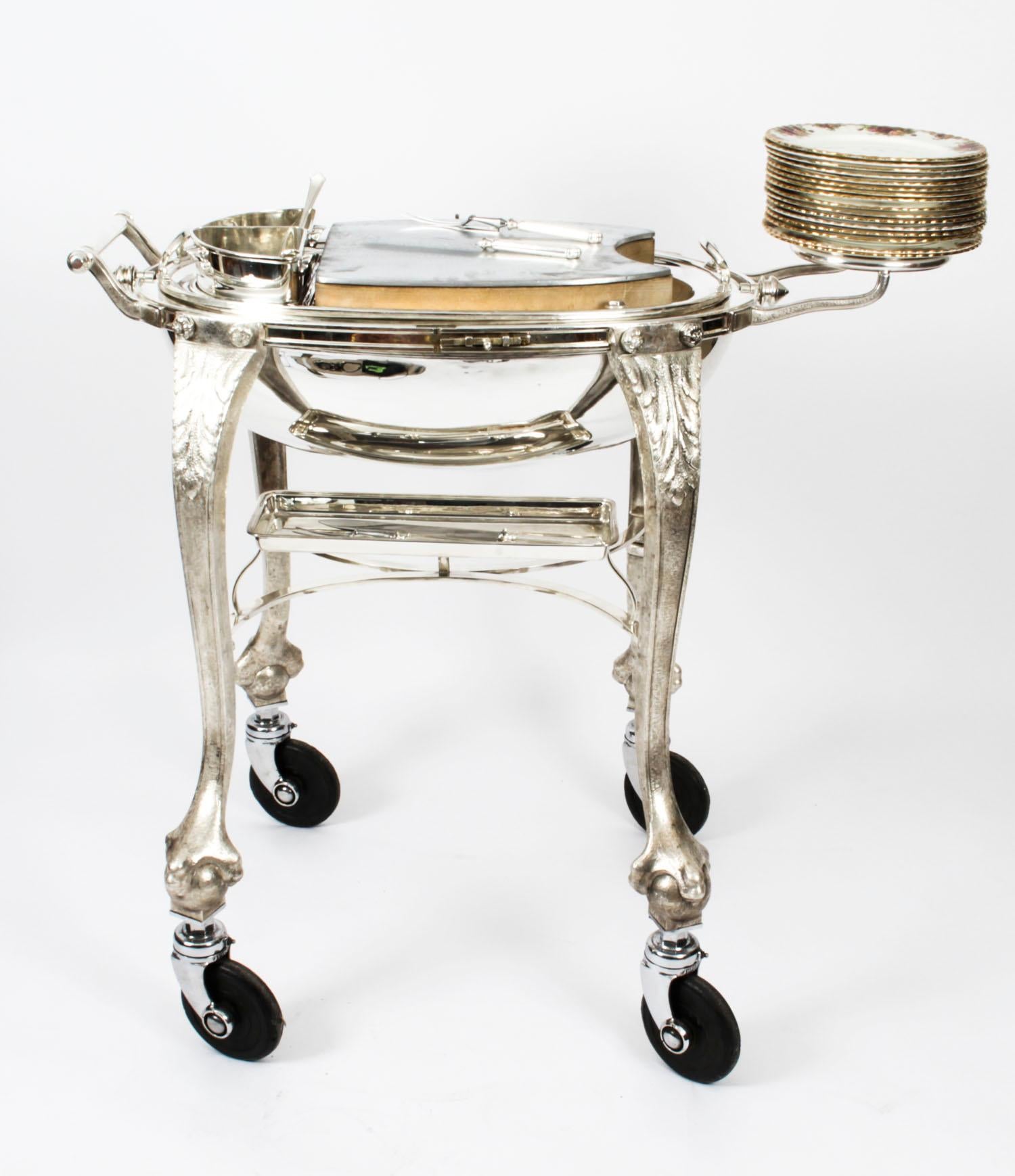 Mid-20th Century Antique Art Deco Silver Plated Beef Carving Trolley Cart, 1930s