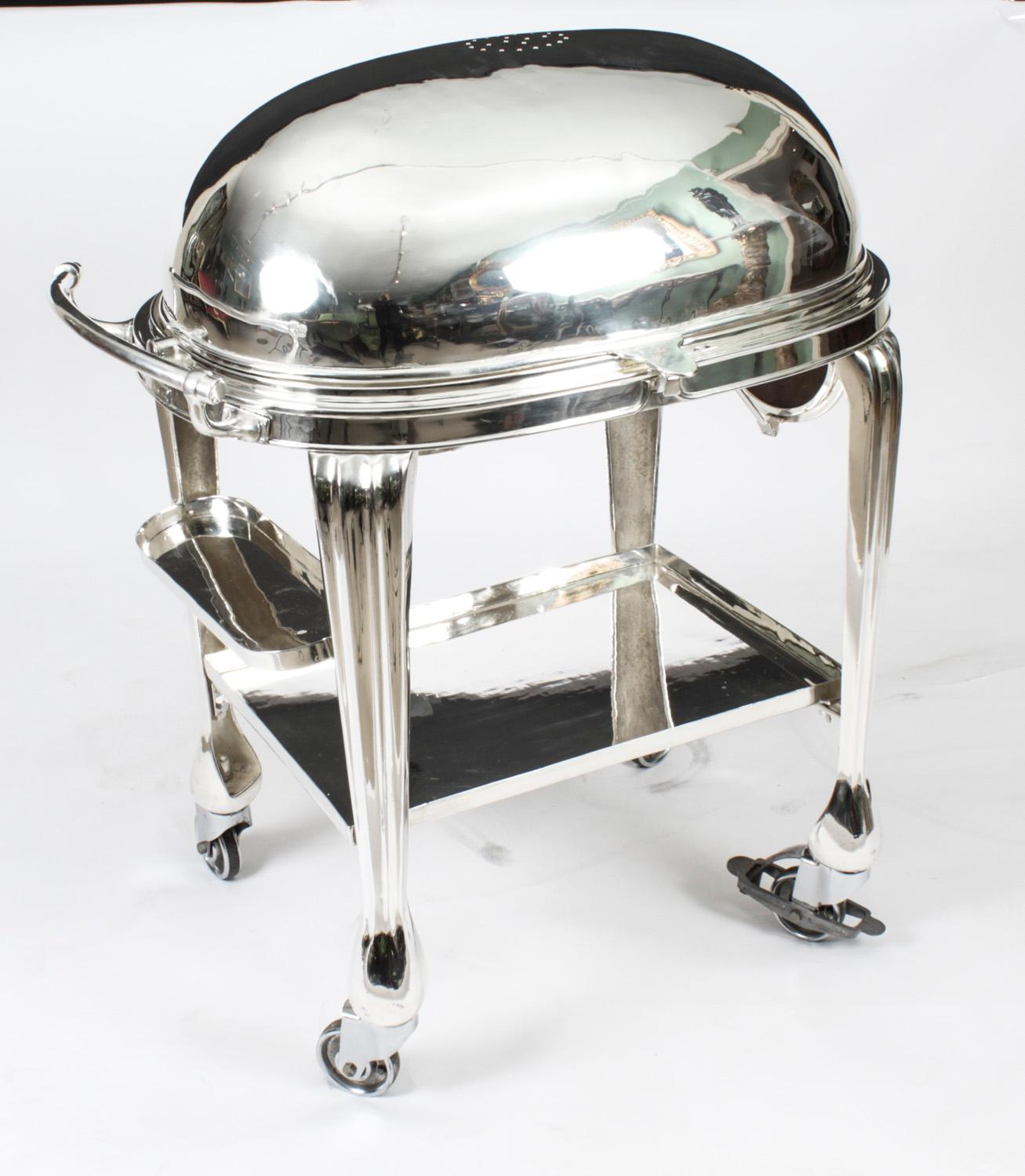 Antique Art Deco Silver Plated Beef Carving Trolley Cart by Elkington 1930s 3