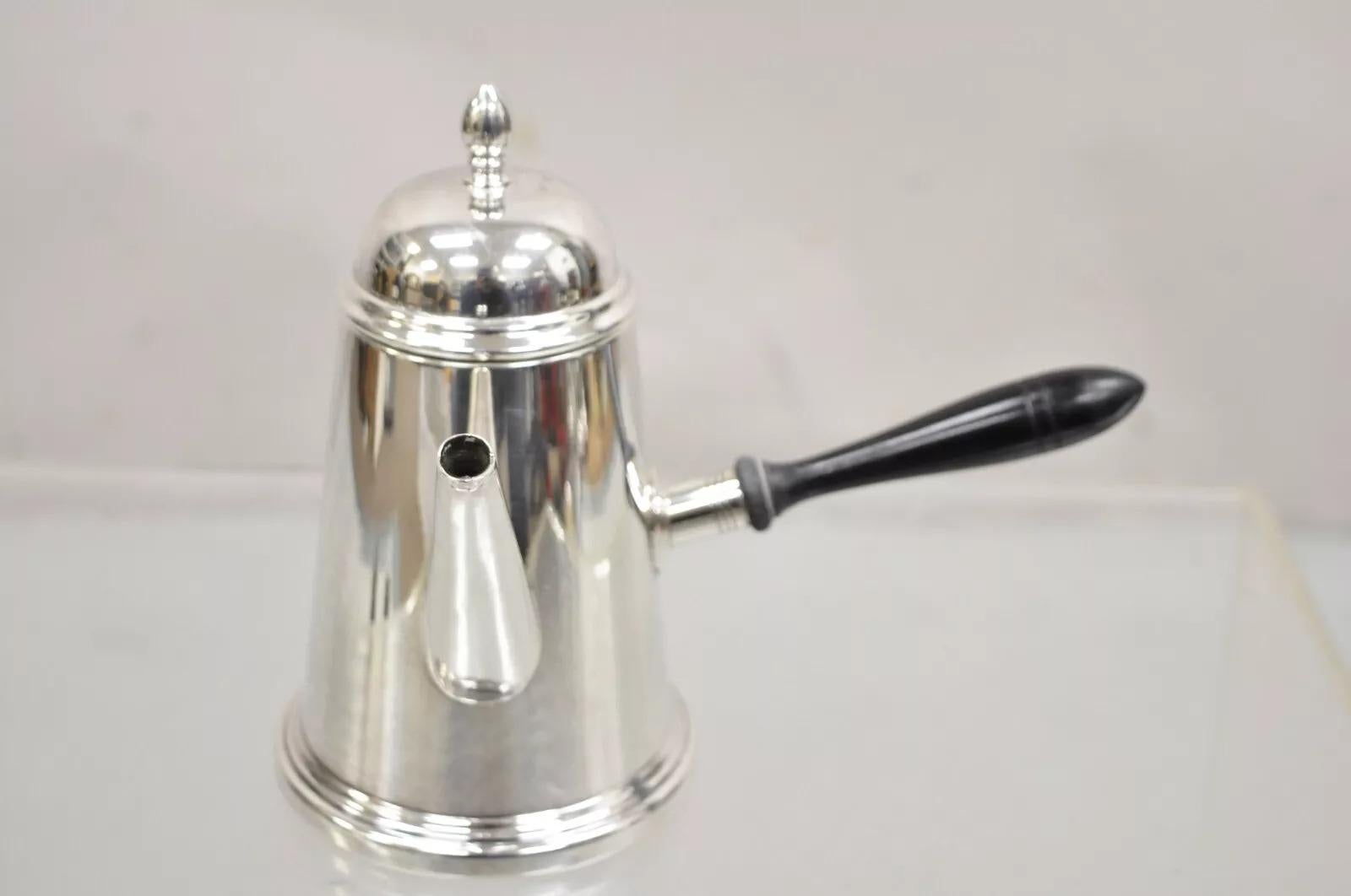 Antique Art Deco Silver Plated Chocolate Pot Coffee Pot Tea Pot w/ Wooden Handle. Circa Early 20th Century. Measurements: 6.5