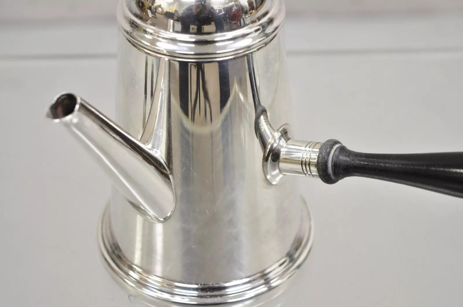 Antique Art Deco Silver Plated Chocolate Pot Coffee Pot Tea Pot w/ Wooden Handle In Good Condition In Philadelphia, PA