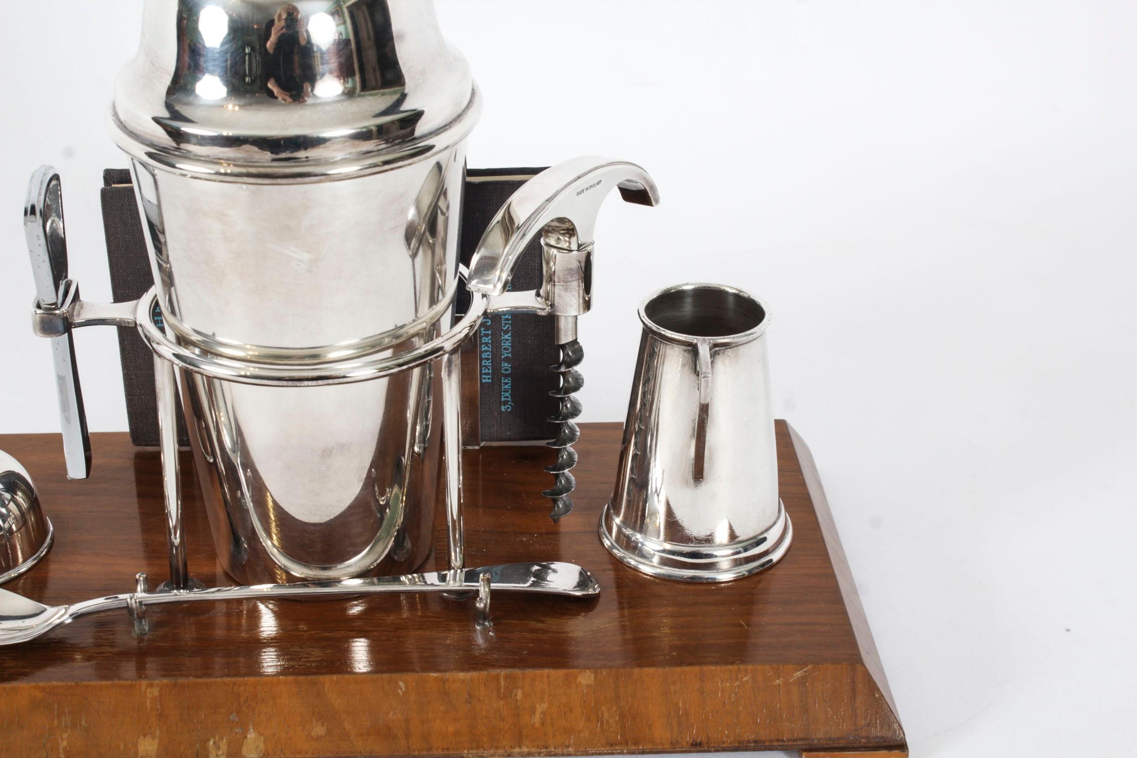Antiguo Juego de Coctelera Art Déco Plateada Herbert Jenkins C1920 1