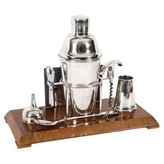 Antiguo Juego de Coctelera Art Déco Plateada Herbert Jenkins C1920