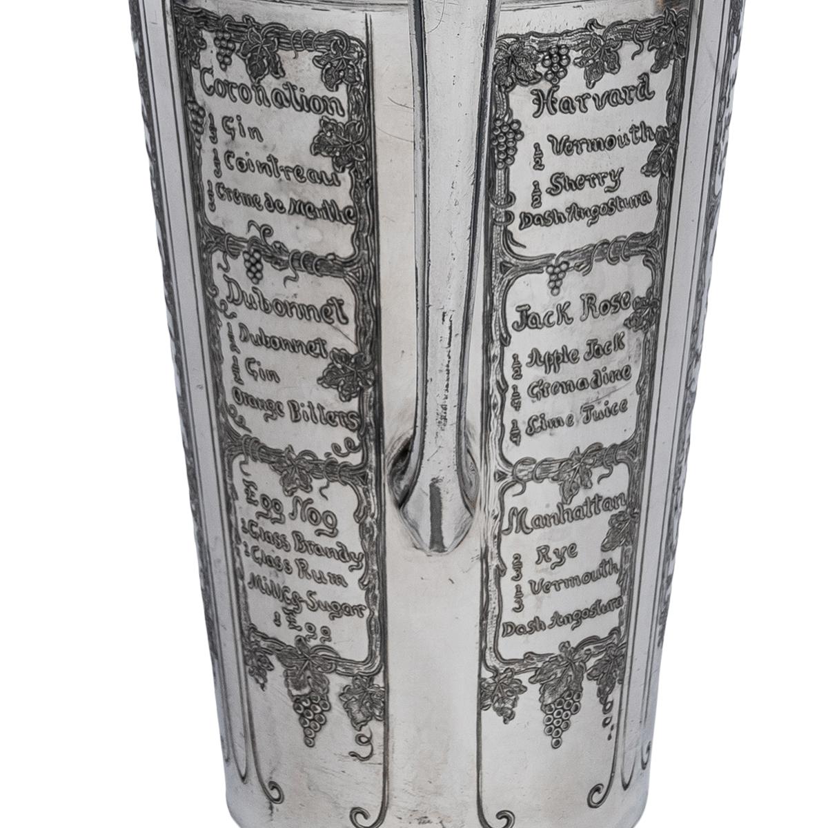 Antique Art Deco Silver Plated Engraved Cocktail Recipe Shaker What'll Yer Have For Sale 7