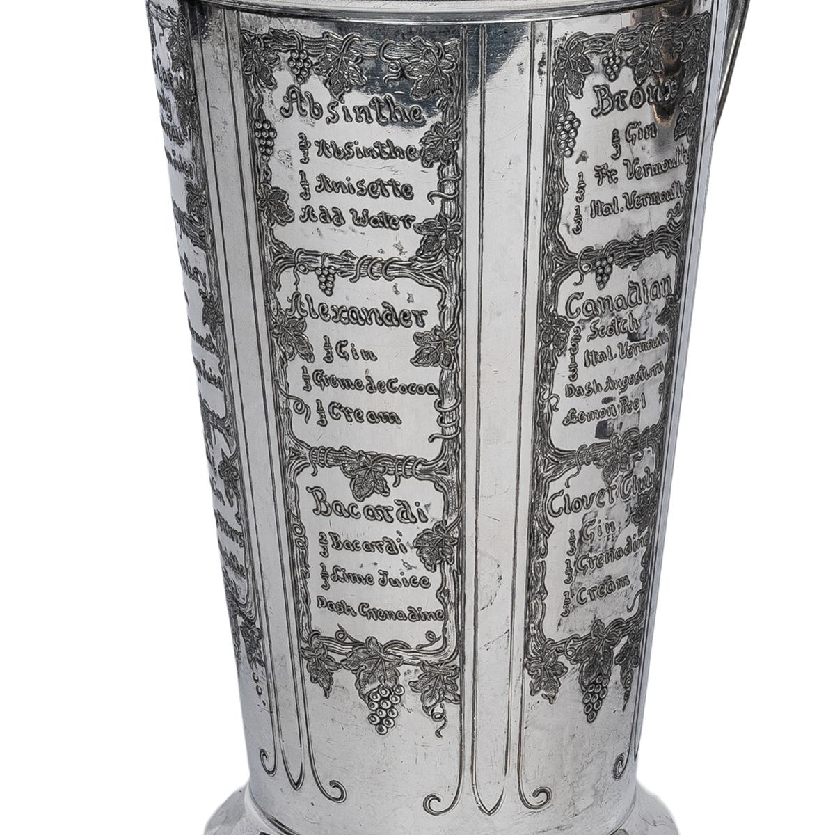 Antique Art Deco Silver Plated Engraved Cocktail Recipe Shaker What'll Yer Have For Sale 9