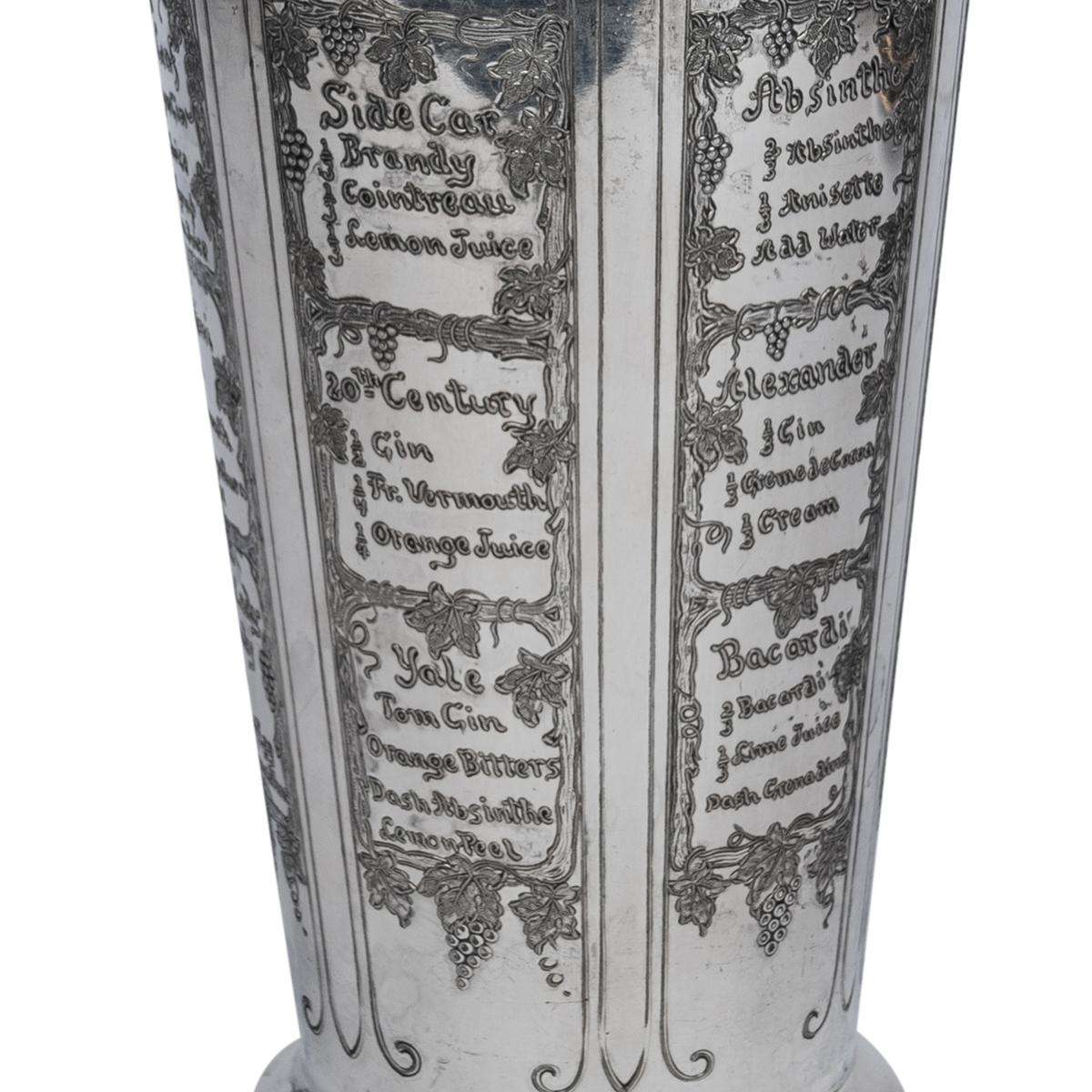 Antique Art Deco Silver Plated Engraved Cocktail Recipe Shaker What'll Yer Have For Sale 10