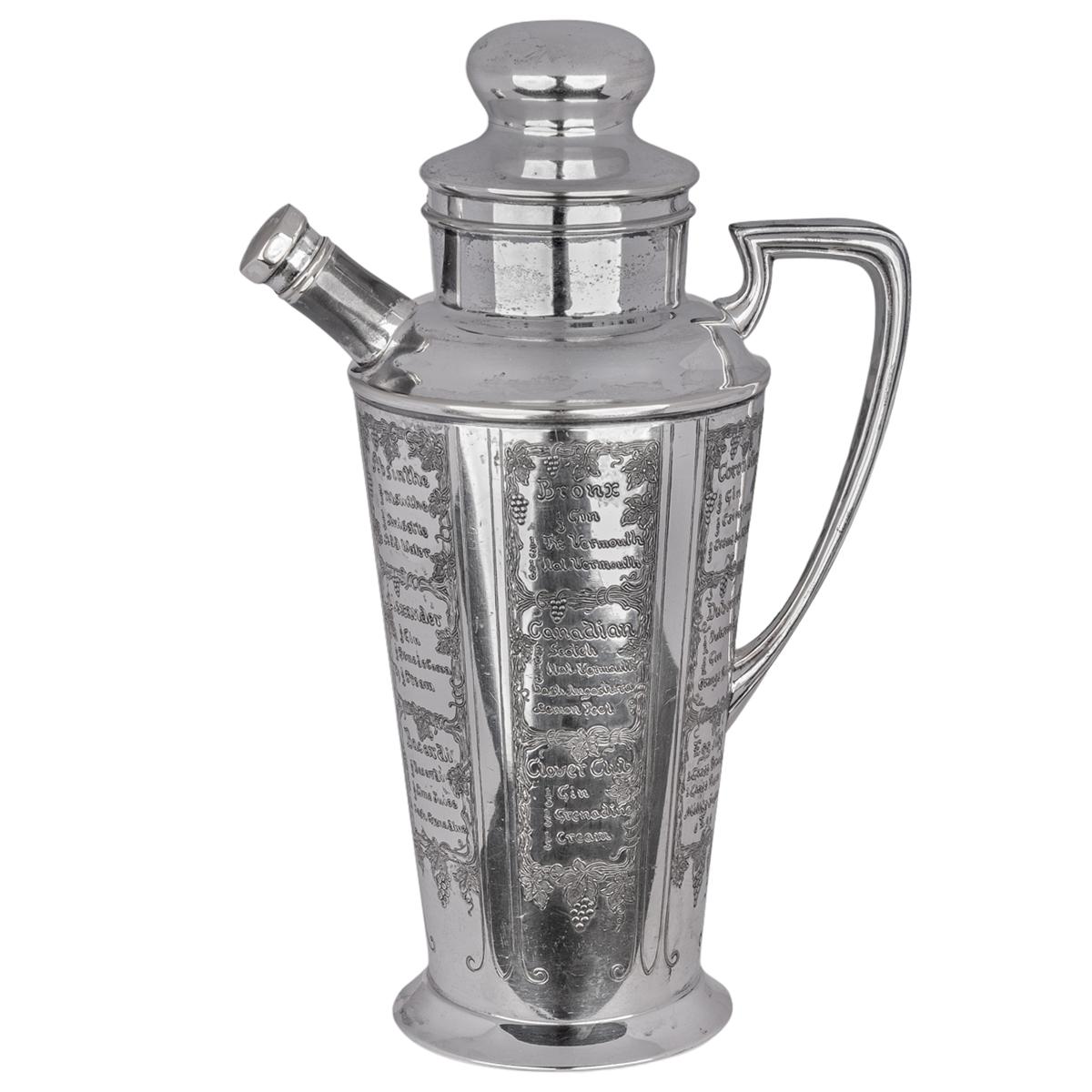 Antique Art Deco Silver Plated Engraved Cocktail Recipe Shaker What'll Yer Have For Sale 1