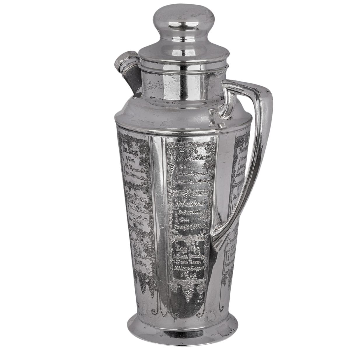 Antique Art Deco Silver Plated Engraved Cocktail Recipe Shaker What'll Yer Have For Sale 2