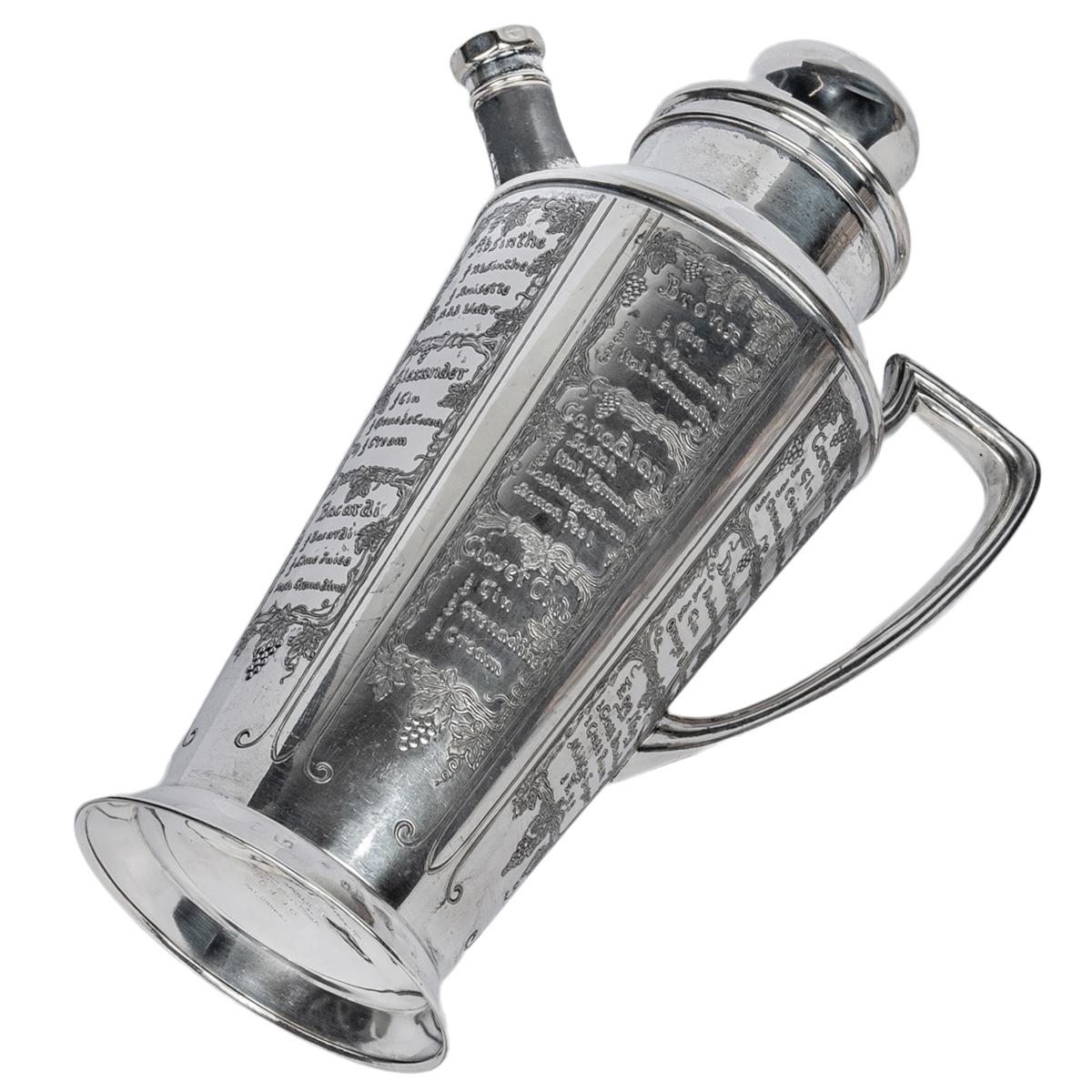 Antique Art Deco Silver Plated Engraved Cocktail Recipe Shaker What'll Yer Have For Sale 4